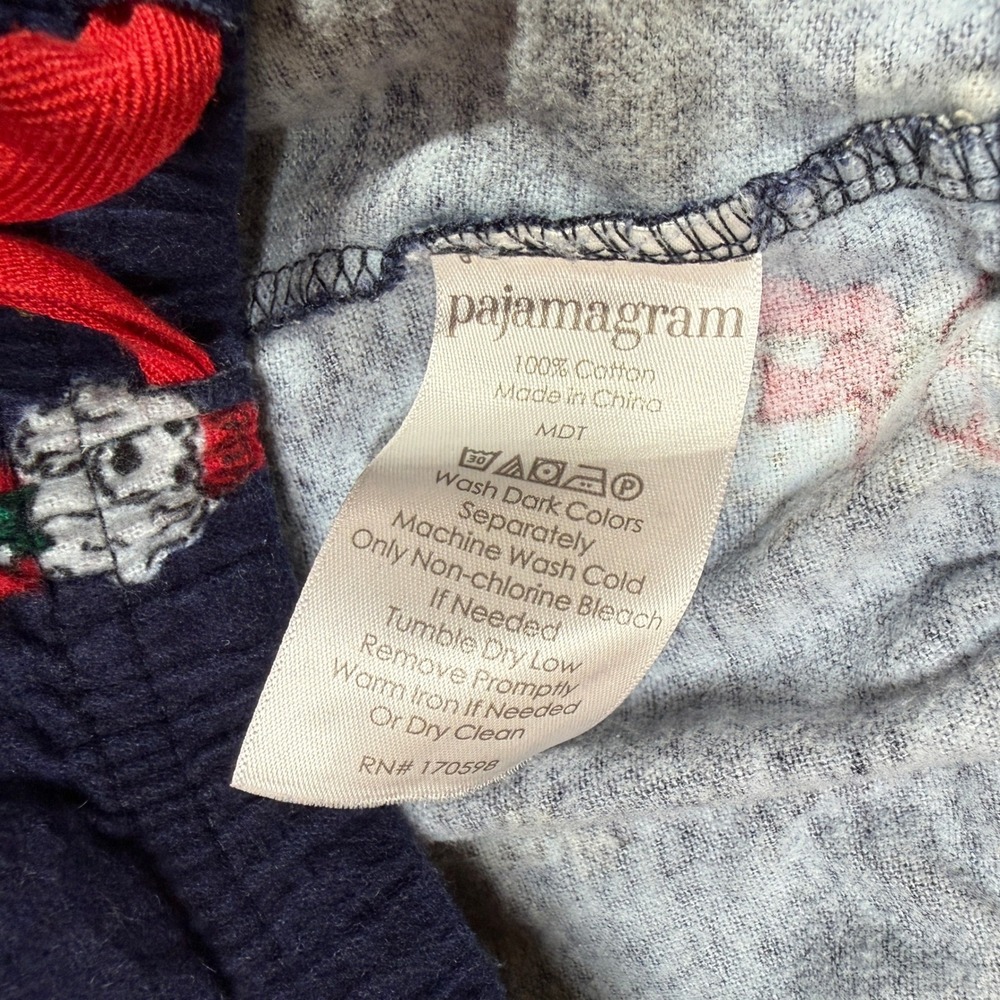 PajamaGram Pajama Set Womens Medium Christmas Dog Navy Blue Cotton Flannel - Picture 3 of 10